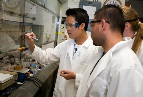 Students in a chemistry classroom.